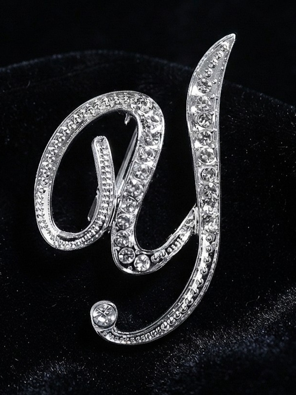 Silver Plated Metal Rhinestone Crystal Initial Letter 'Y' Pin Brooch 2"